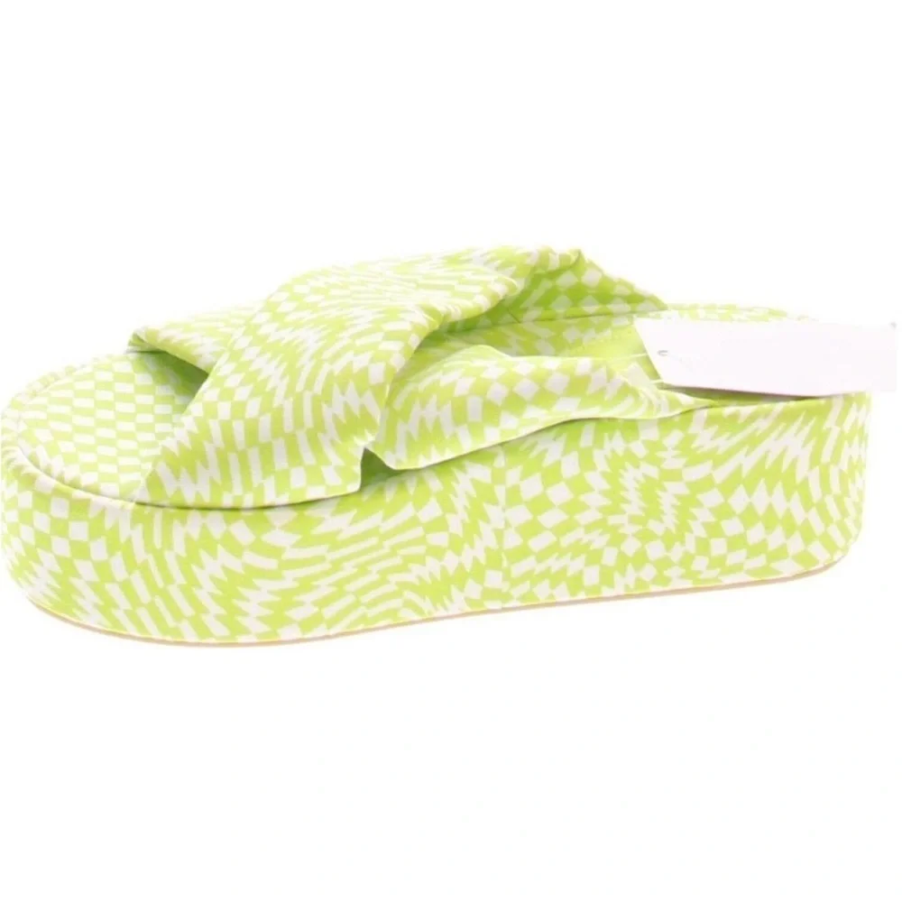 H&M Lime Green Patterned Platform Slide Sandals